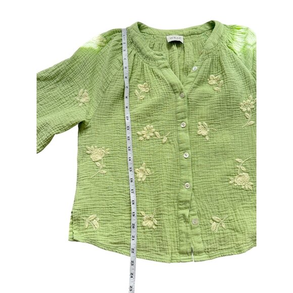 Wrap London Top Gauze Cotton Green Embroidered Button-Up Womens Size 8 - Picture 6 of 8
